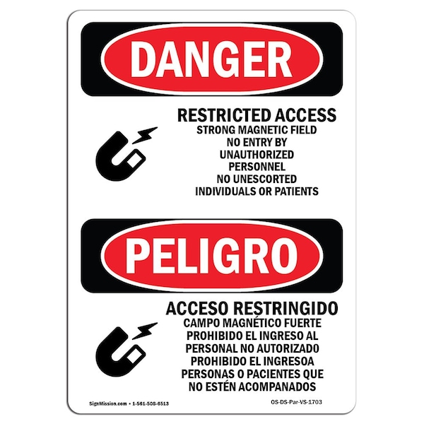 Safety Sign, OSHA, 5" Height, Restricted Access Strong Magnetic Field, Span, 10PK